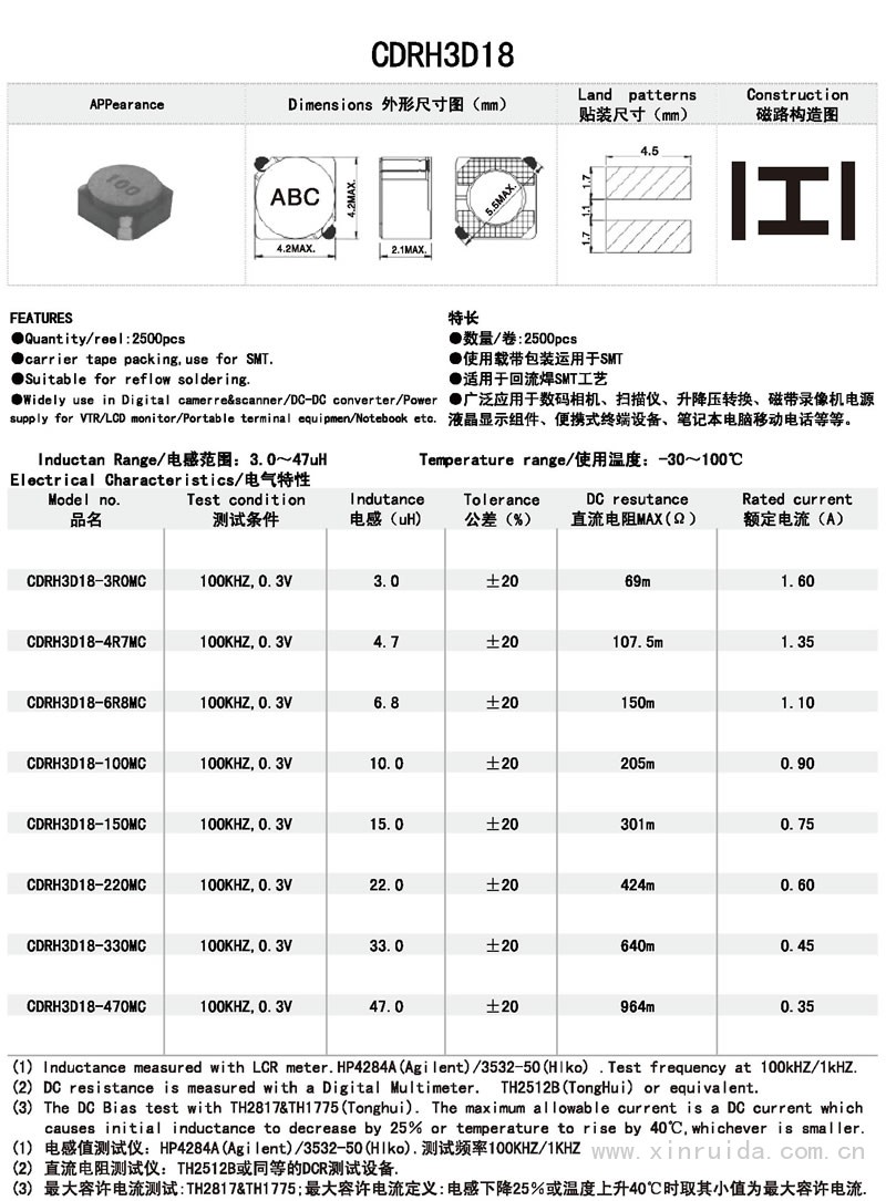 芯瑞达电子,CDRH3D18电感,贴片电感,功率电感,绕线电感