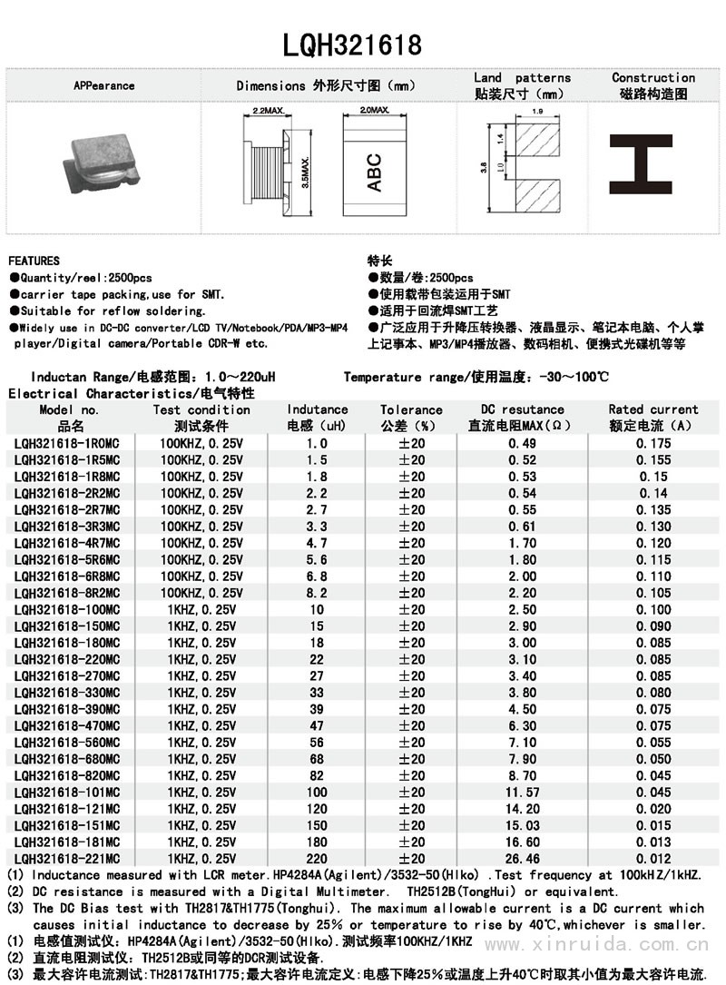 芯瑞达电子,LQH321618电感,贴片电感,功率电感,绕线电感