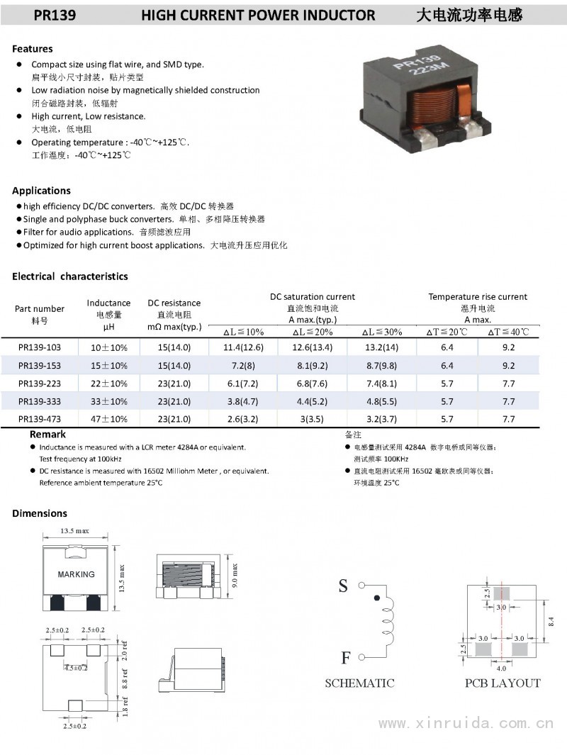 PR139 大电流功率电感