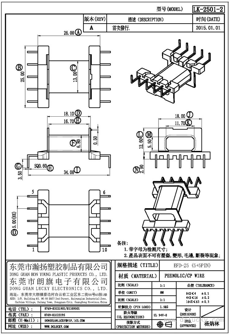 LK-2501-2 EFD-25卧式(5+5PIN)