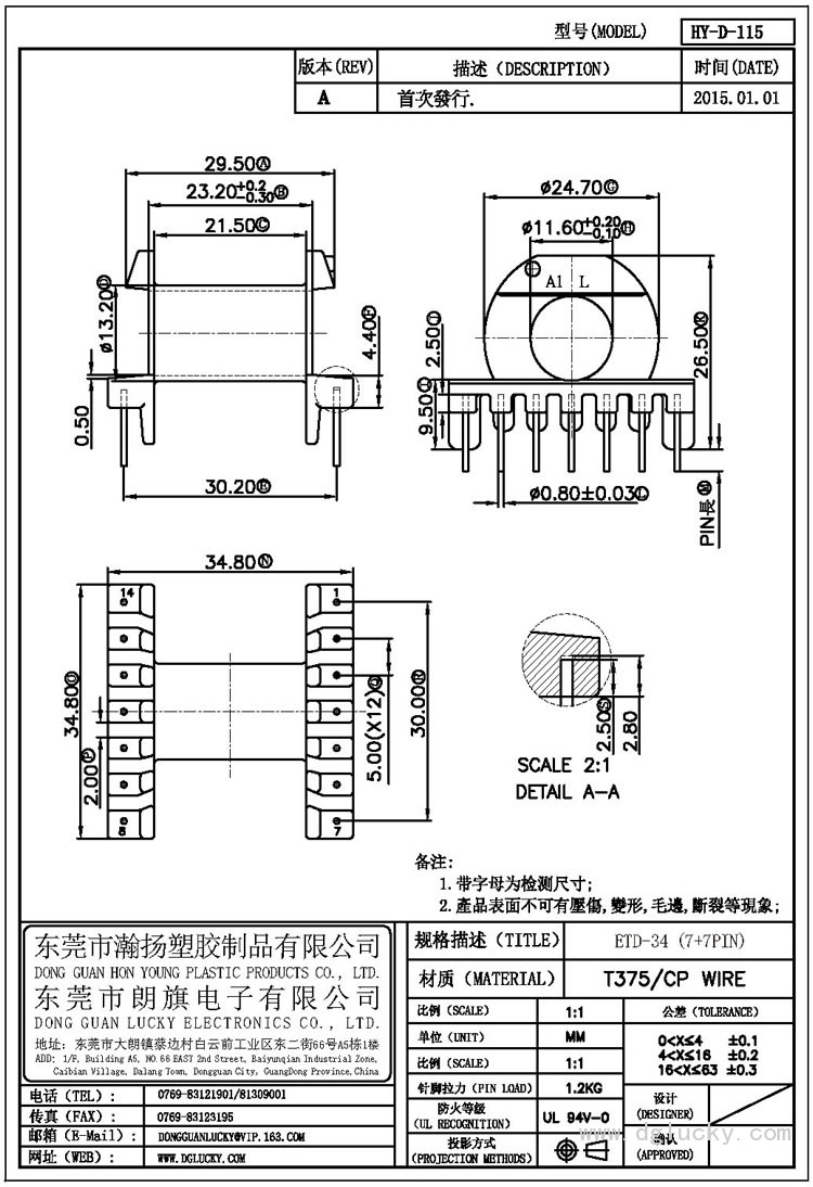 HY-D-115 ETD-34卧式(7+7PIN)