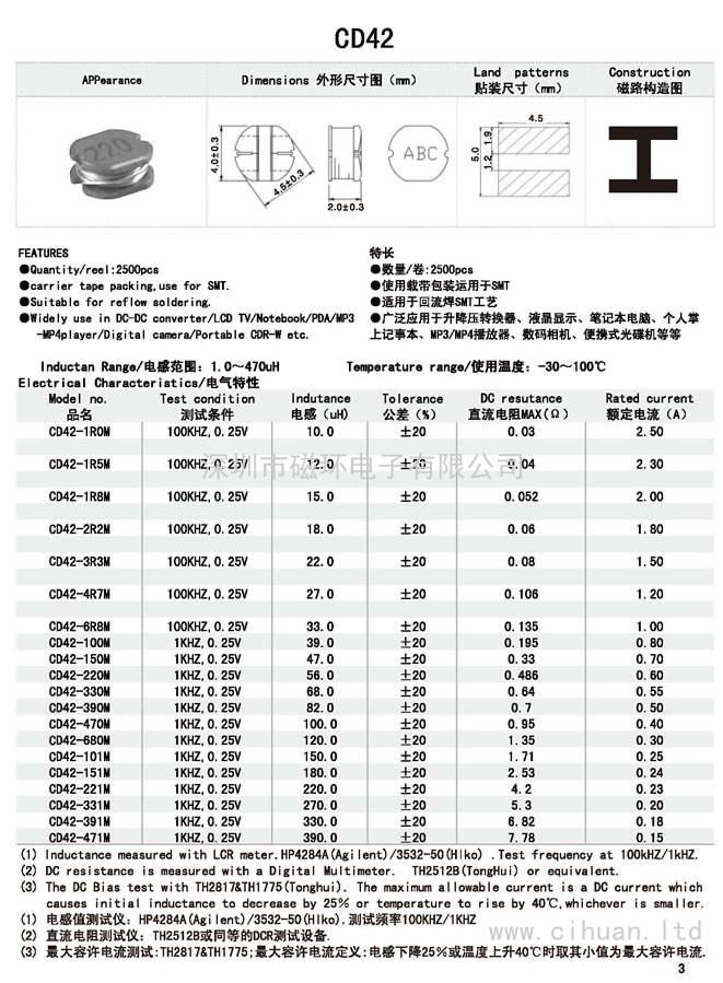 CD42贴片功率电感 