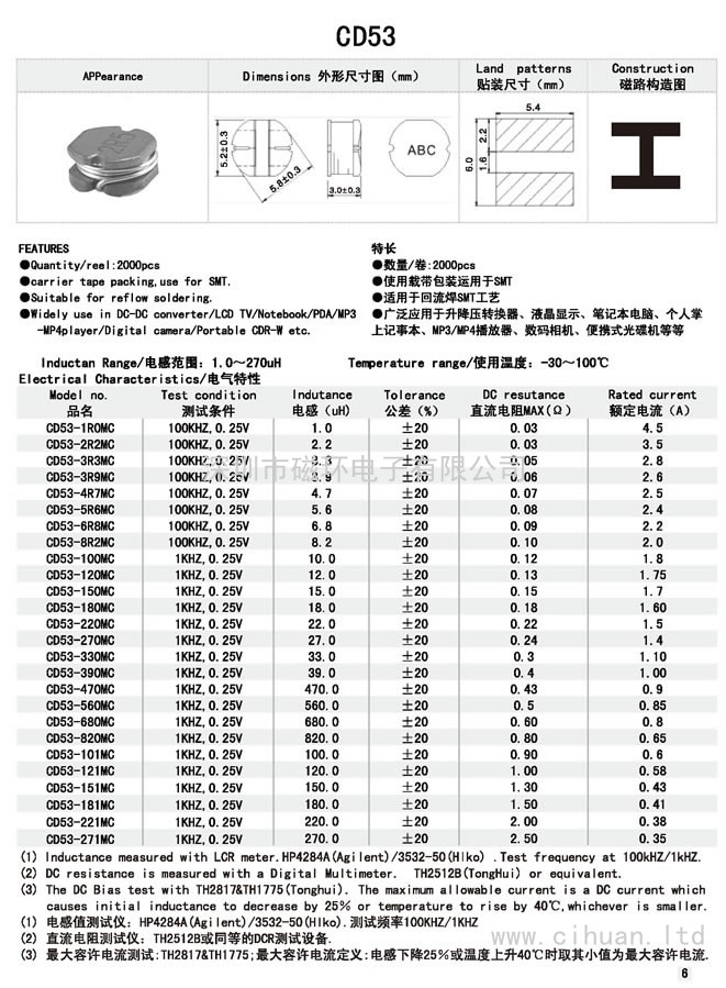 CD53贴片功率电感 