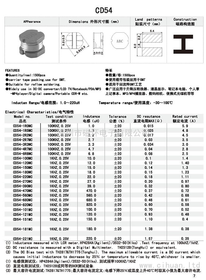 CD54贴片功率电感 