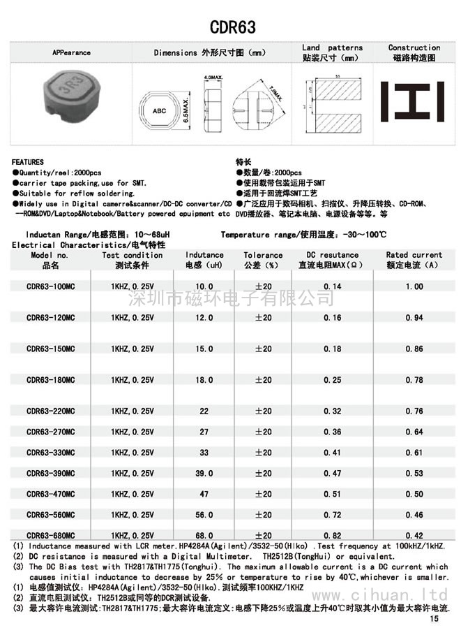 CDR63贴片功率电感 