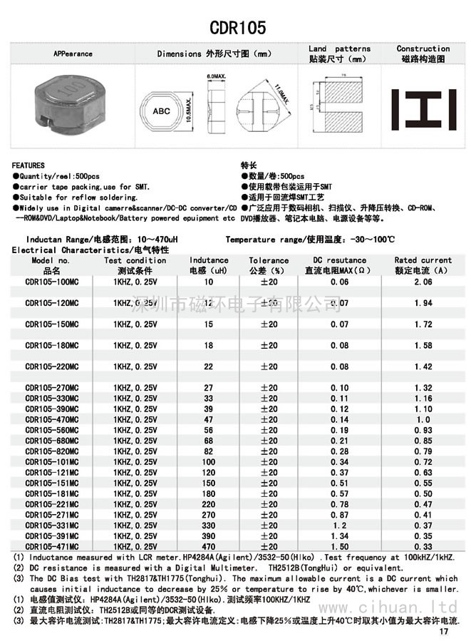 CDR105贴片功率电感 