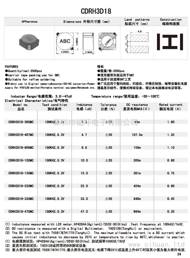 CDRH3D18贴片功率电感 