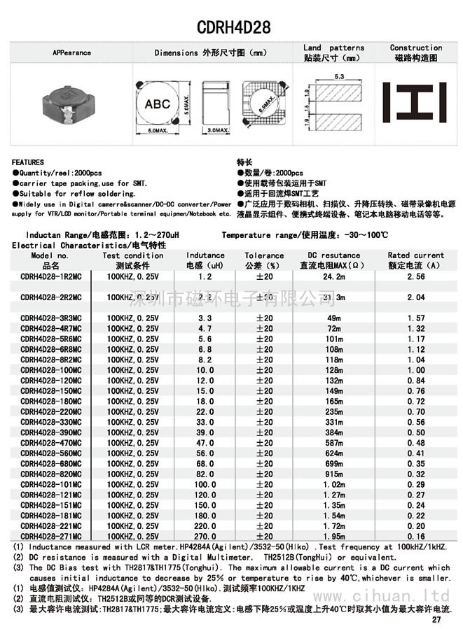 CDRH4D28贴片功率电感 