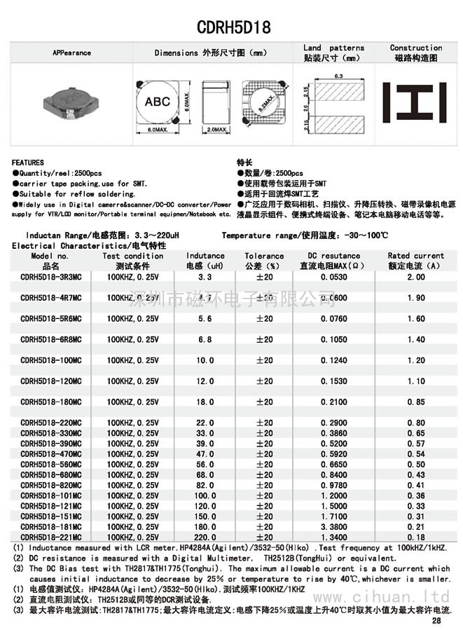 CDRH5D18贴片功率电感 