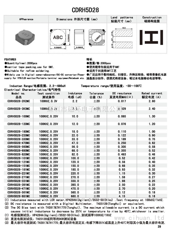 CDRH5D28贴片功率电感 