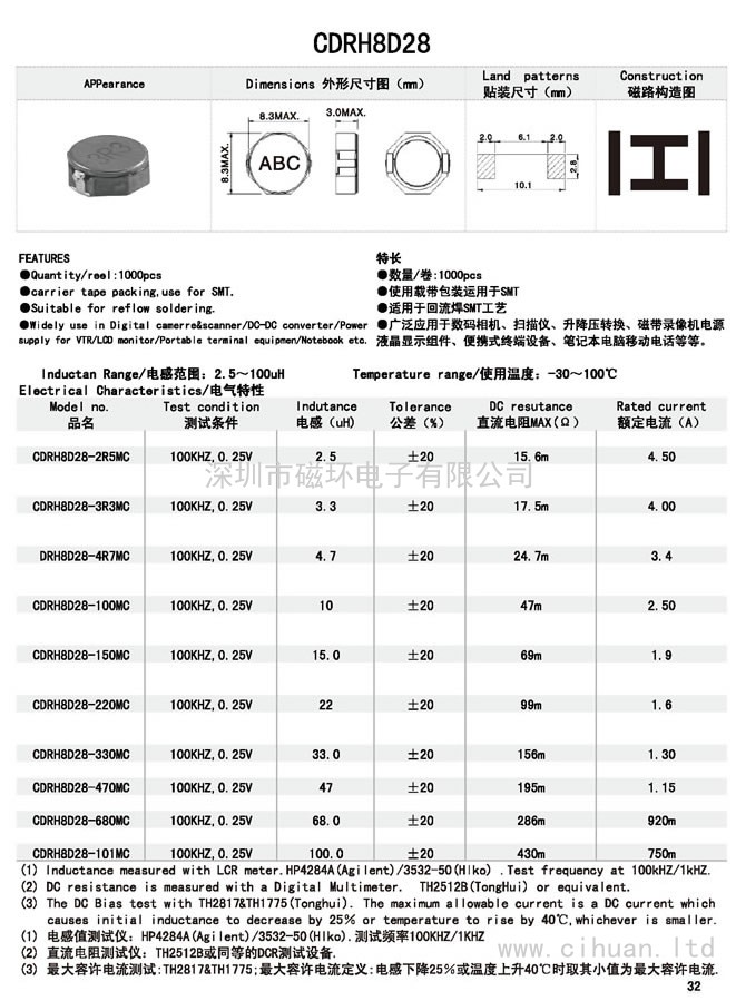 CDRH8D28贴片功率电感 