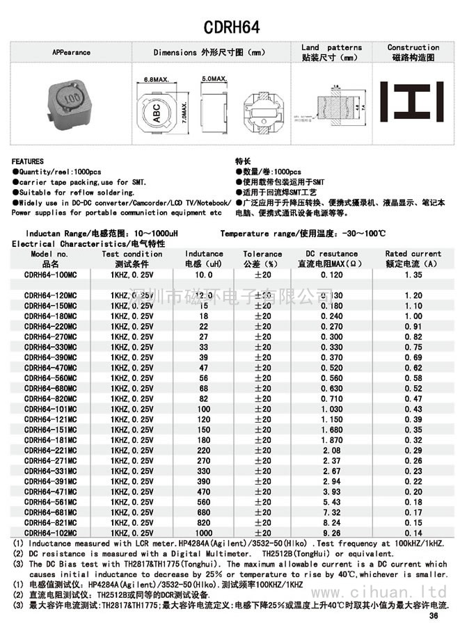 CDRH64贴片功率电感 