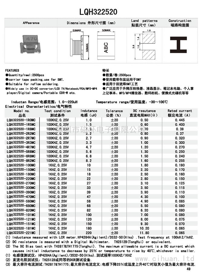 LQH322520贴片功率电感 