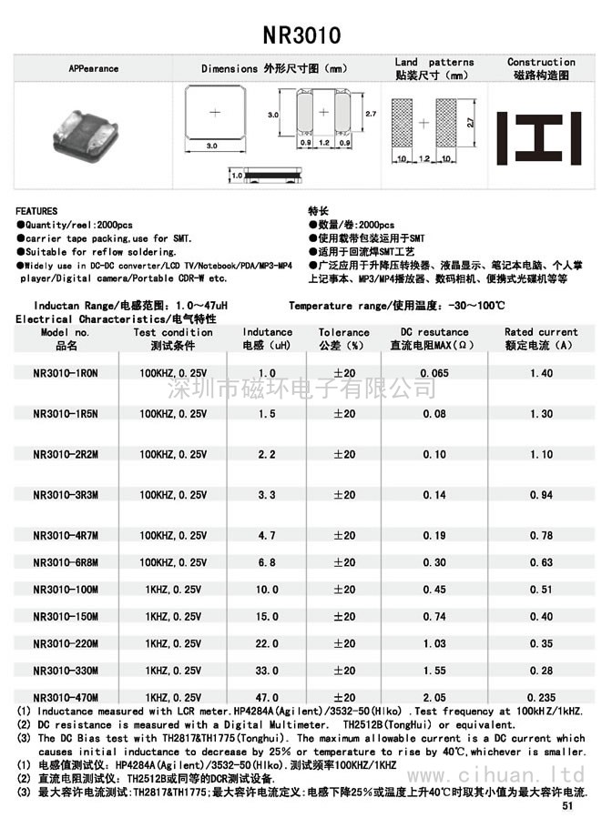 NR3010贴片功率电感 