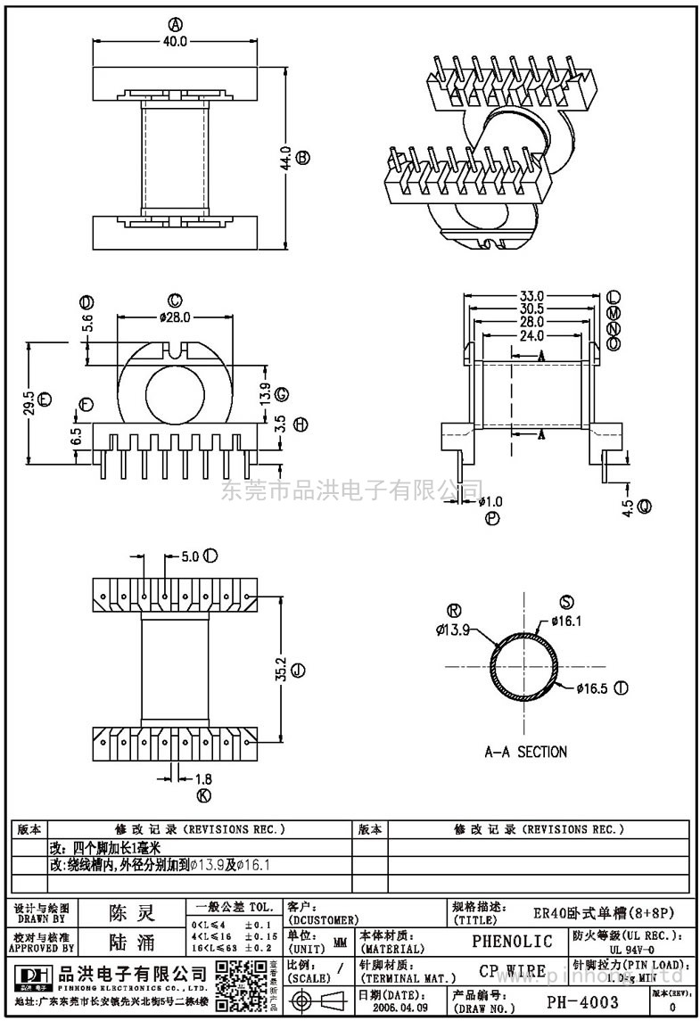 PH-4003 ER40卧式单槽(8+8P)