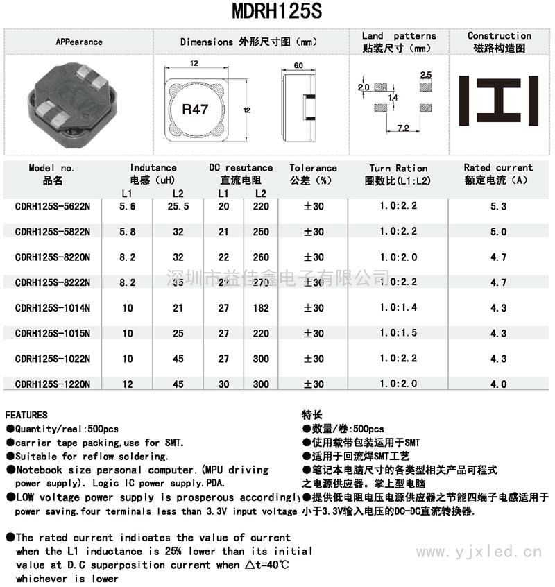 CDRH125S贴片功率电感