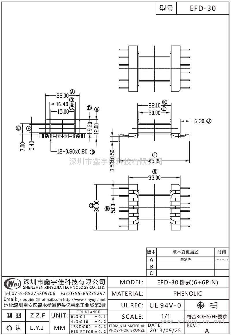 EFD-30 EFD-30卧式(6+6PIN)