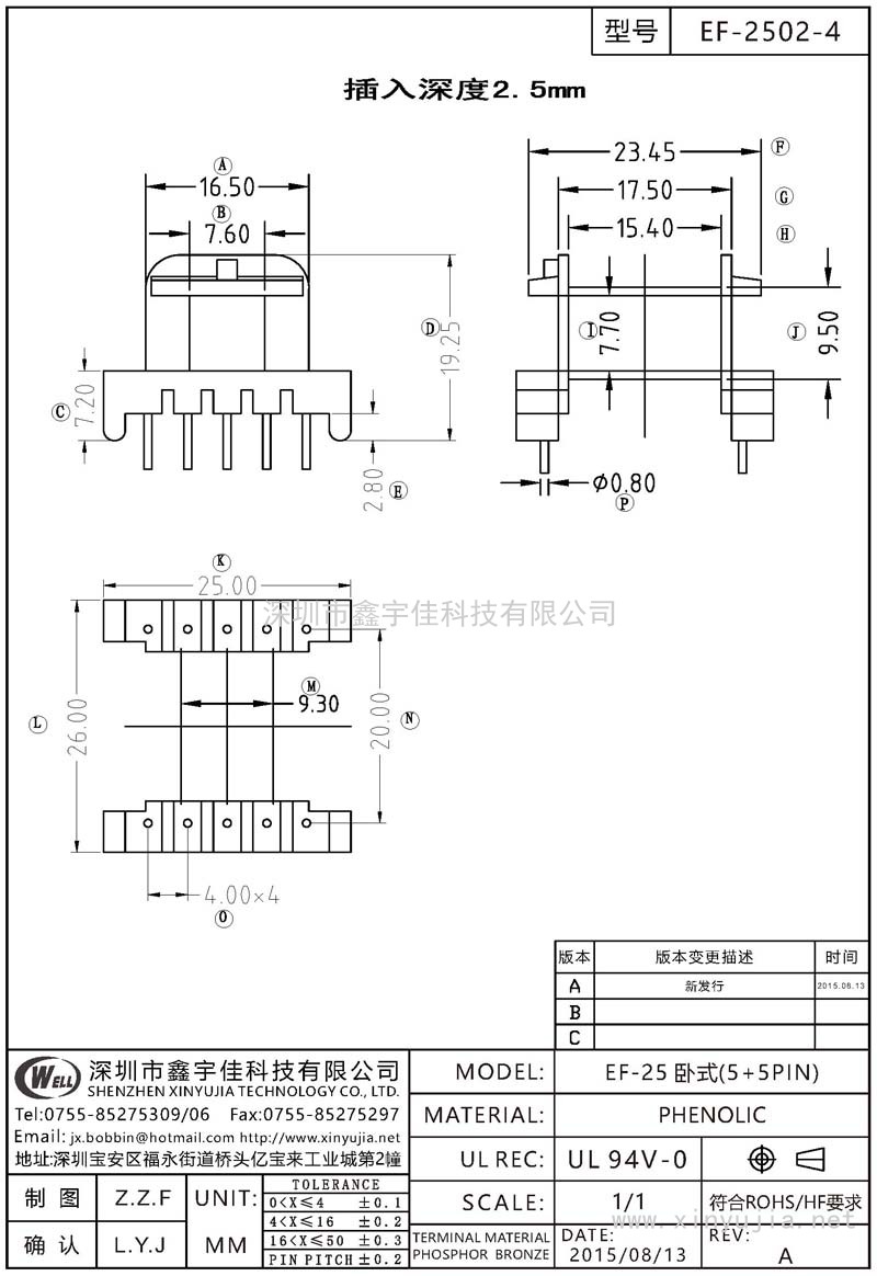 EF-2502-4 EF-25卧式(5+5PIN)