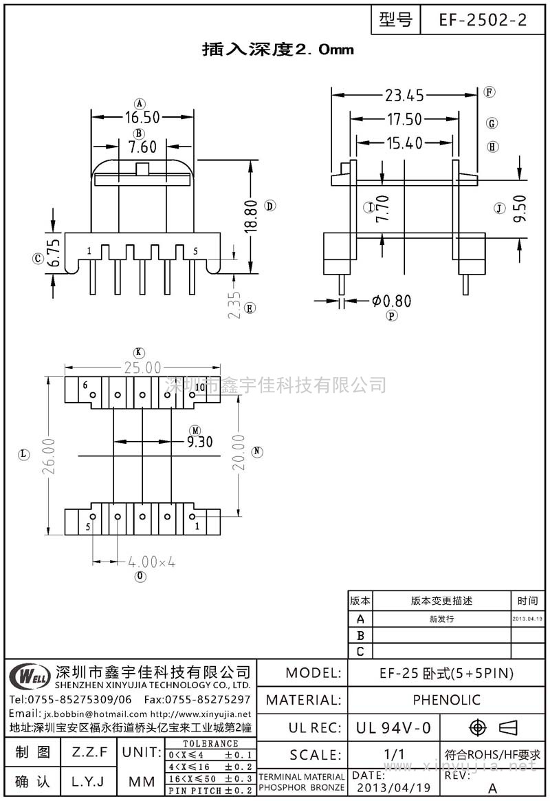 EF-2502-2 EF-25卧式(5+5PIN)