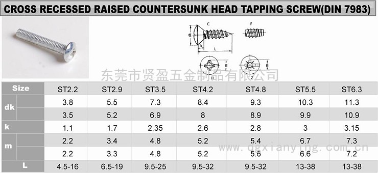 半沉头十字槽自攻钉