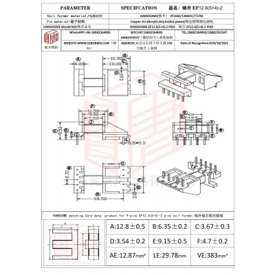 焕升塑料EF12.6(5+4)-2高频变压器骨架磁芯BOBBIN图纸