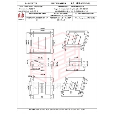 焕升塑料SQ25(2+2)-1高频变压器骨架磁芯BOBBIN图纸