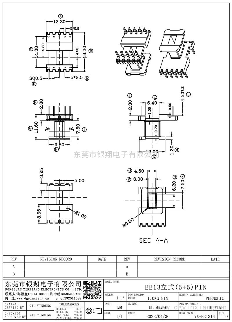 YX-EE1314/EE13立式(5+5)PIN