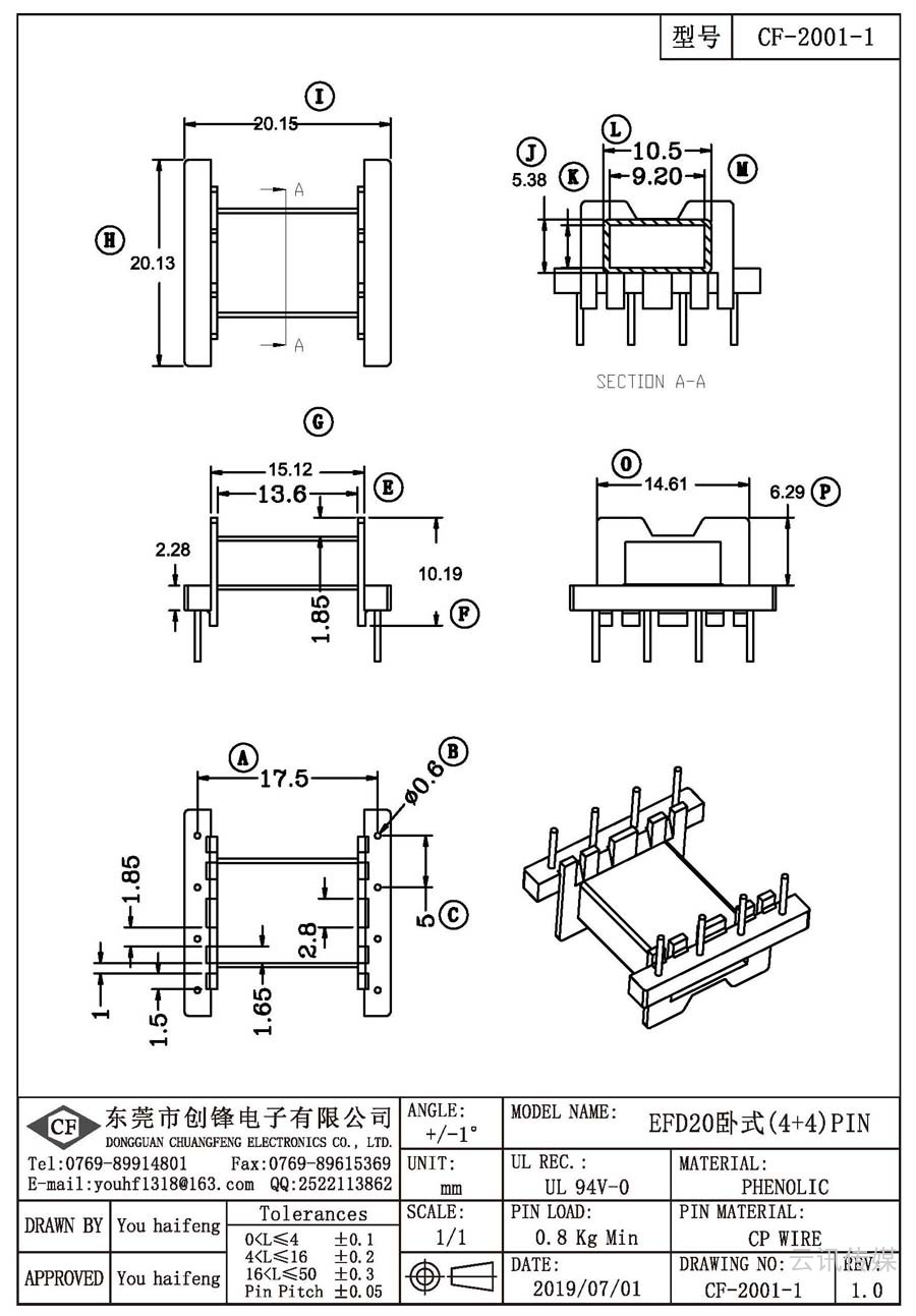 CF-2001-1/EFD20卧式(4+4)PIN