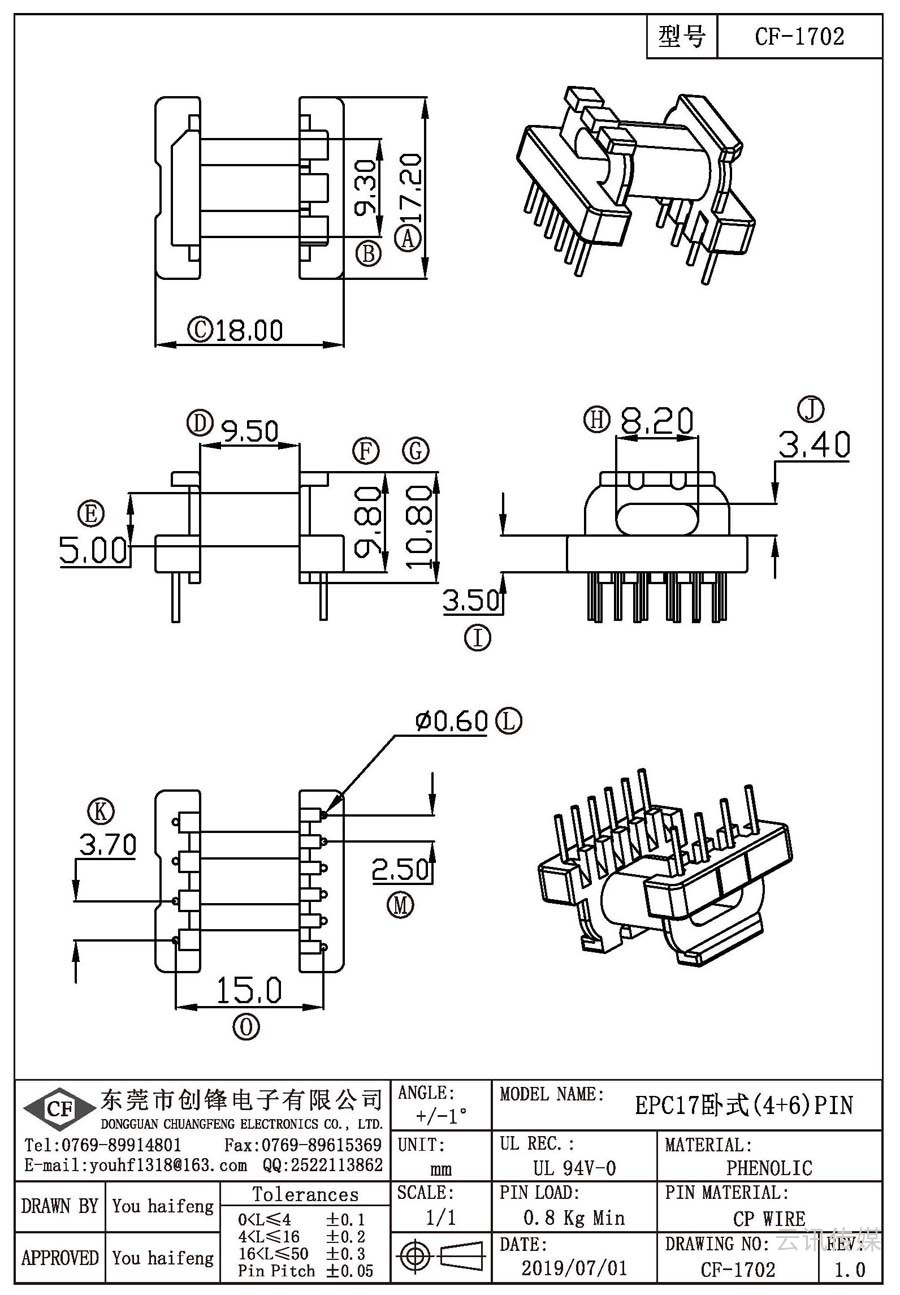 CF-1702/EPC17卧式(4+6)PIN