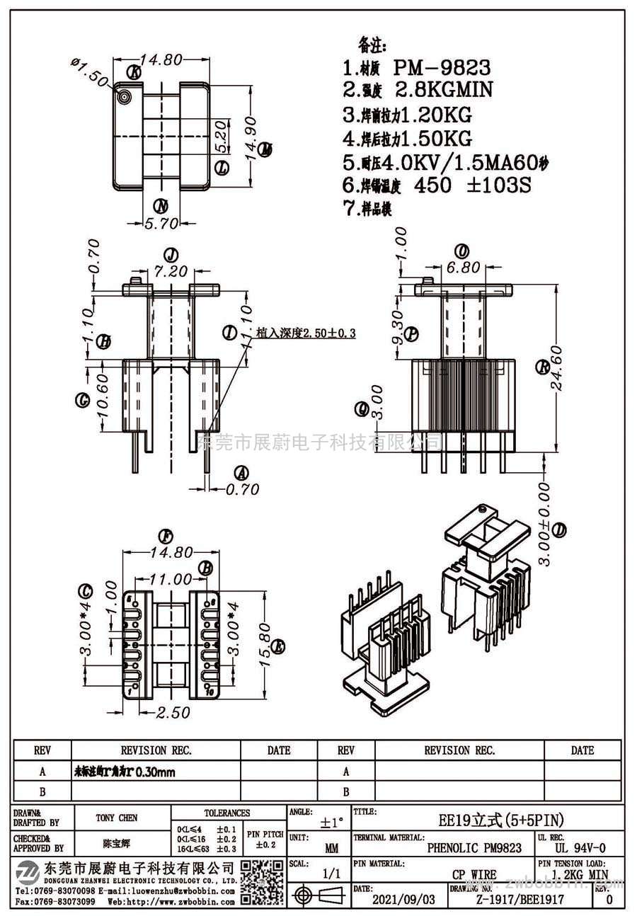 Z-1917/EE19立式(5+5PIN)