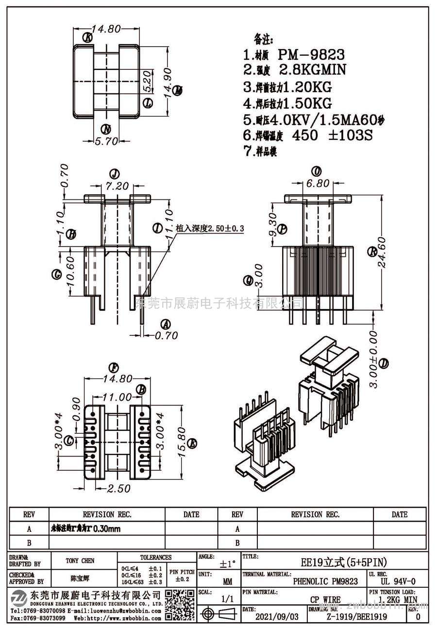 Z-1919/EE19立式(5+5PIN)