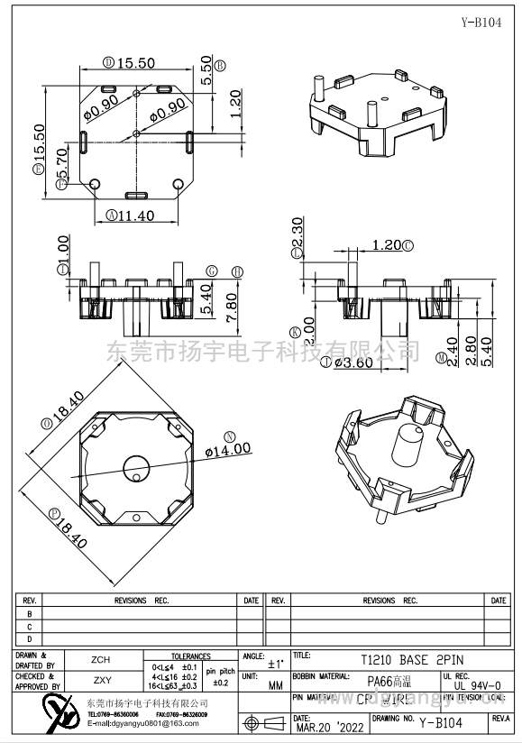 Y-B104 T1210 2P ba<i></i>se